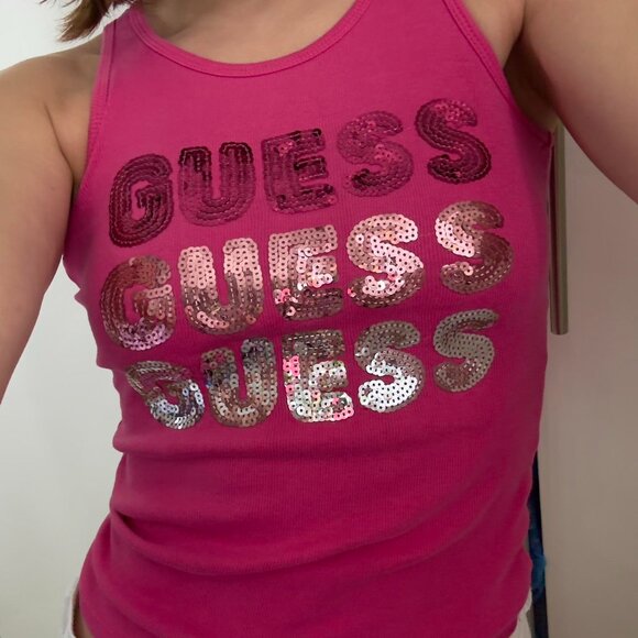 Vintage Guess Hot Pink Sequin Tank Top - Picture 2 of 7